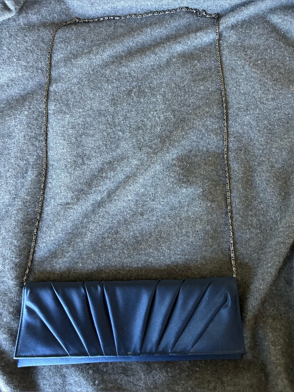 Carlo Fellini Satin Navy Blue Clutch with Chain Strap